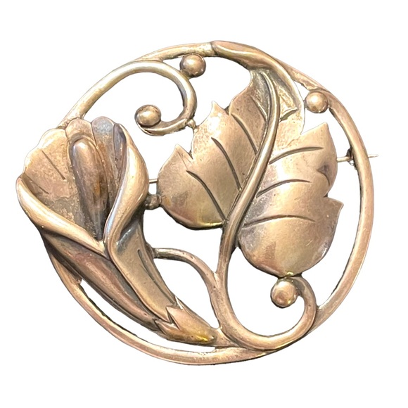 Stunning Large Heavy chunky sterling silver 925 Danecraft art deco Lily brooch - Picture 1 of 8